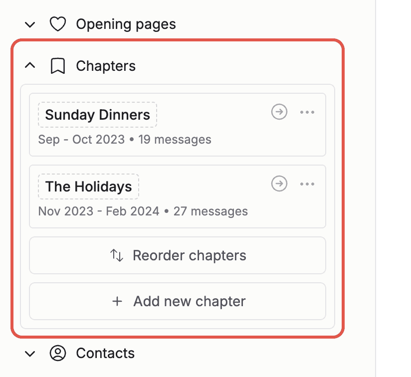 The Chapters section in the sidebar with named chapters