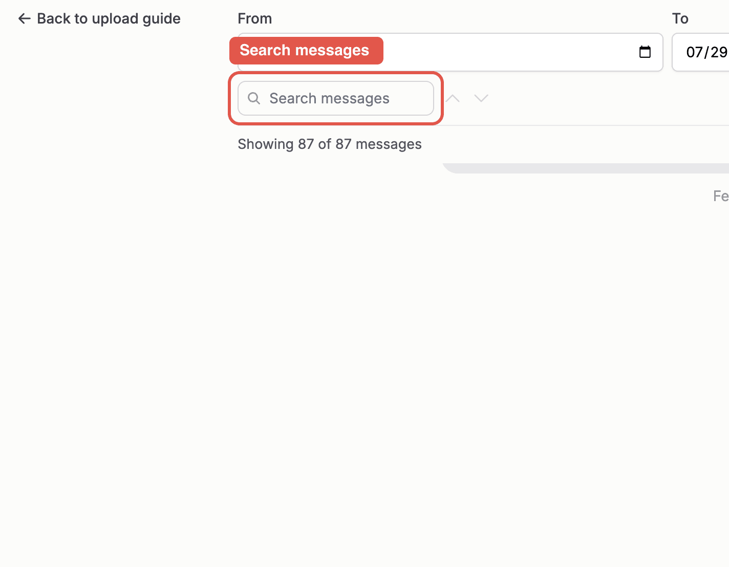 The search box with a match counter above the message list