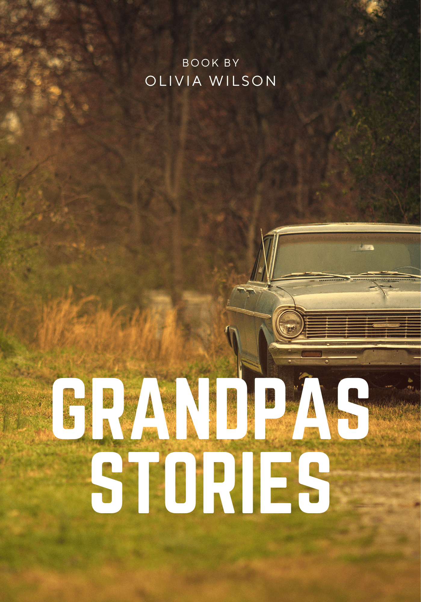 Grandpas stories memorial book cover with vintage car