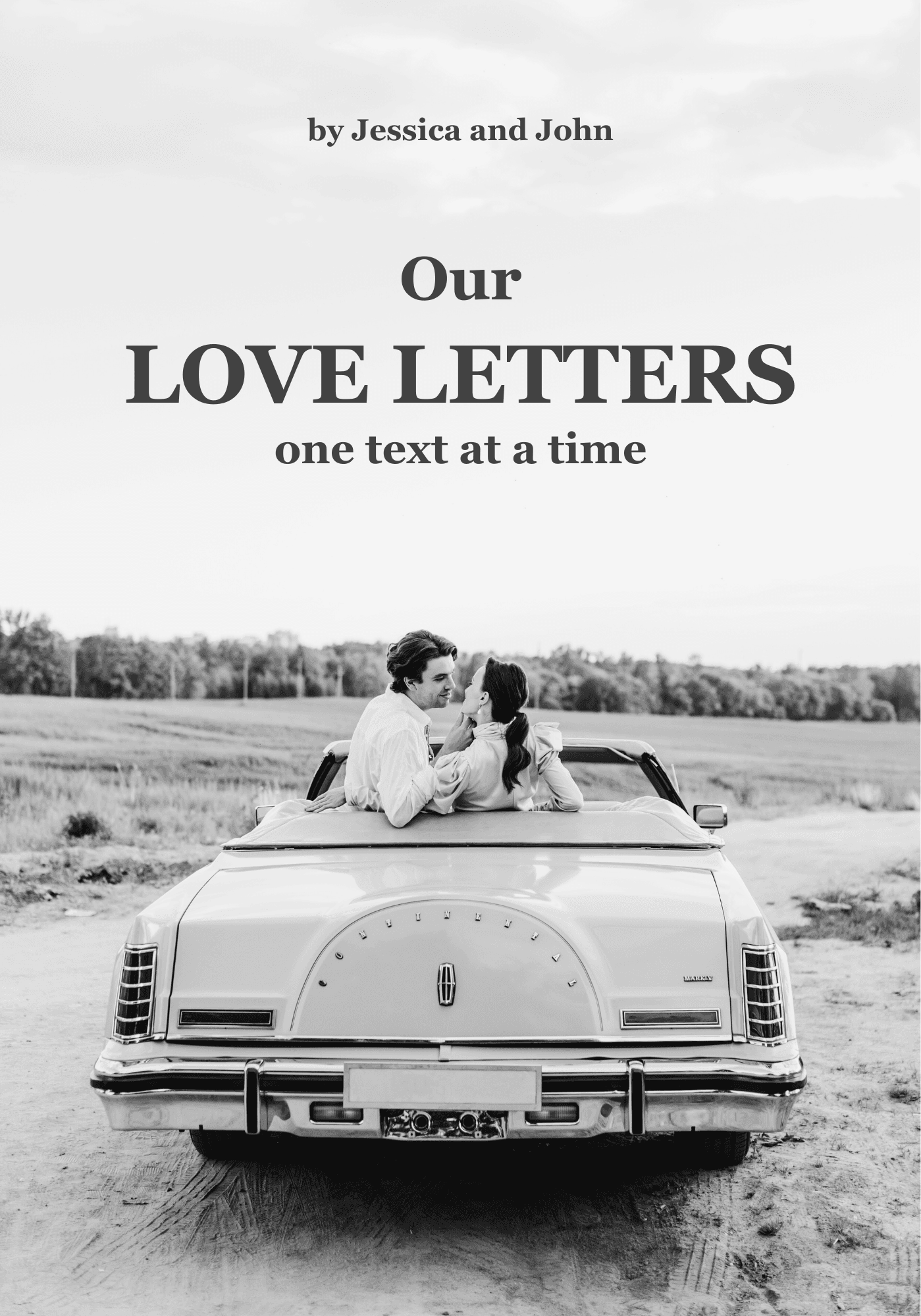 Love letters book cover with couple in a vintage car