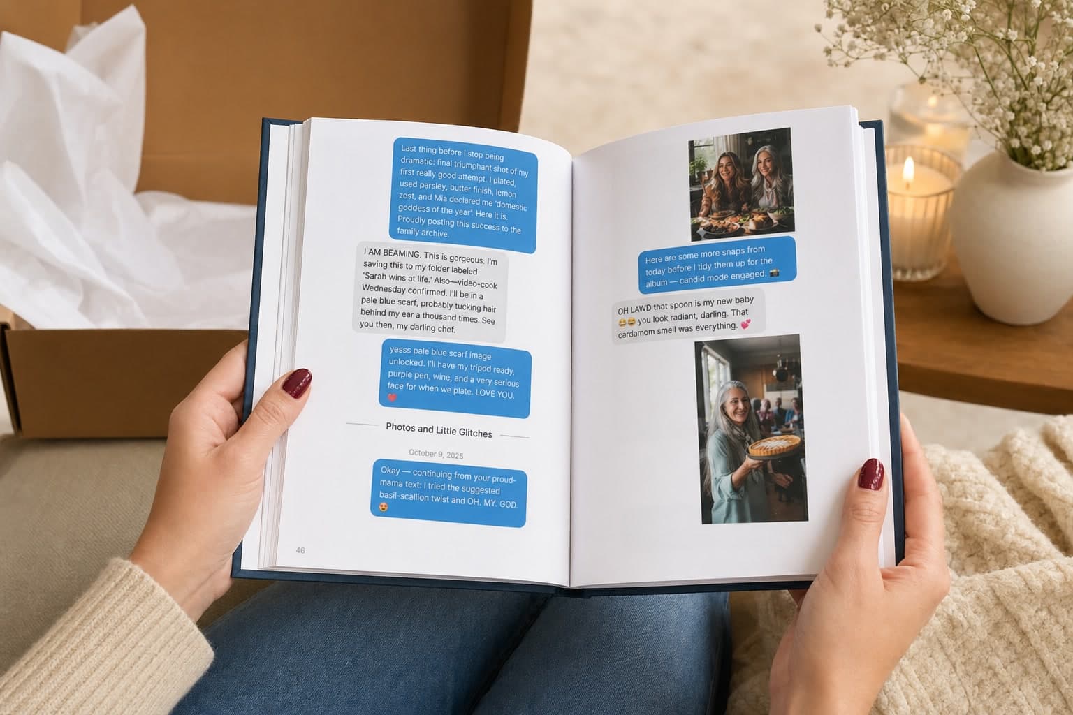 Customer holding a printed keepsake book