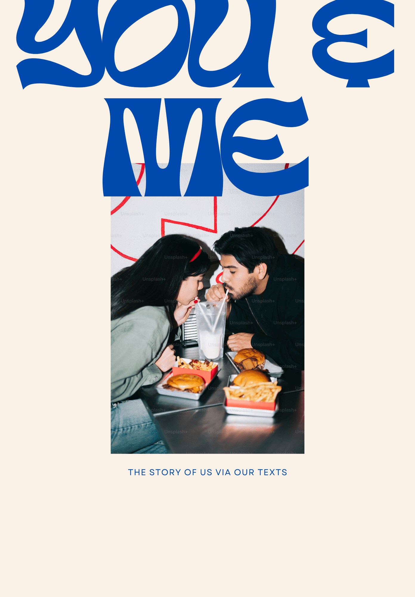 Bold love story cover with date night photo
