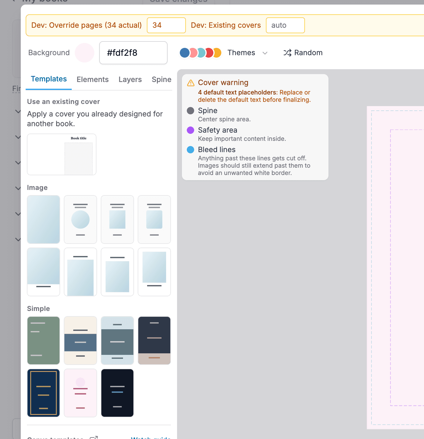 The Templates tab with cover template thumbnails