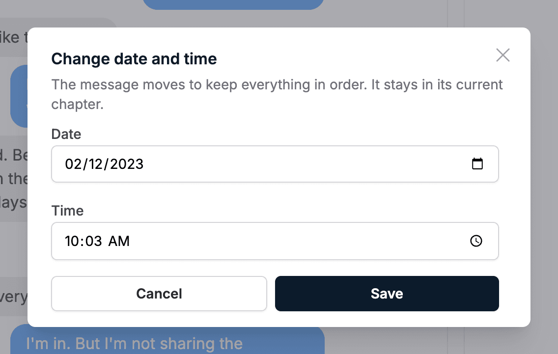 The Change date and time window with date and time fields