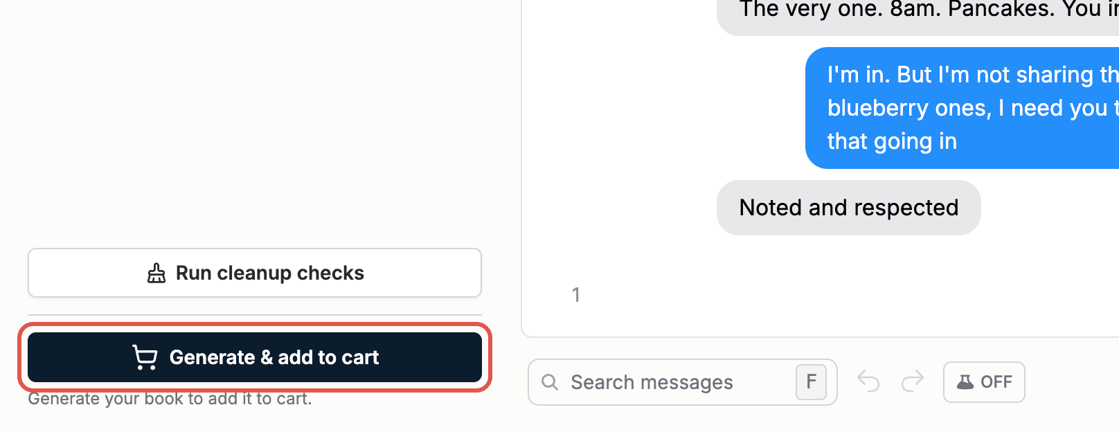 The Generate & add to cart button in the editor sidebar